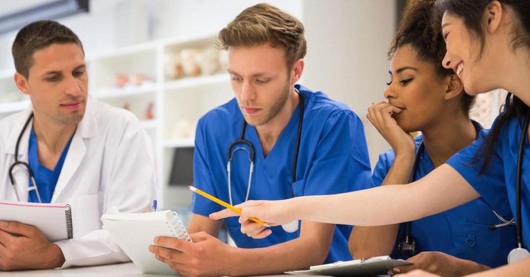 Medical students studying together.